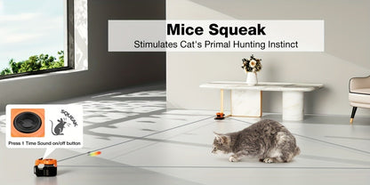 Cat Toy Remote-Control Lure Machine with Track Clips, Mouse Squeak, Feather Lures and Three Colors