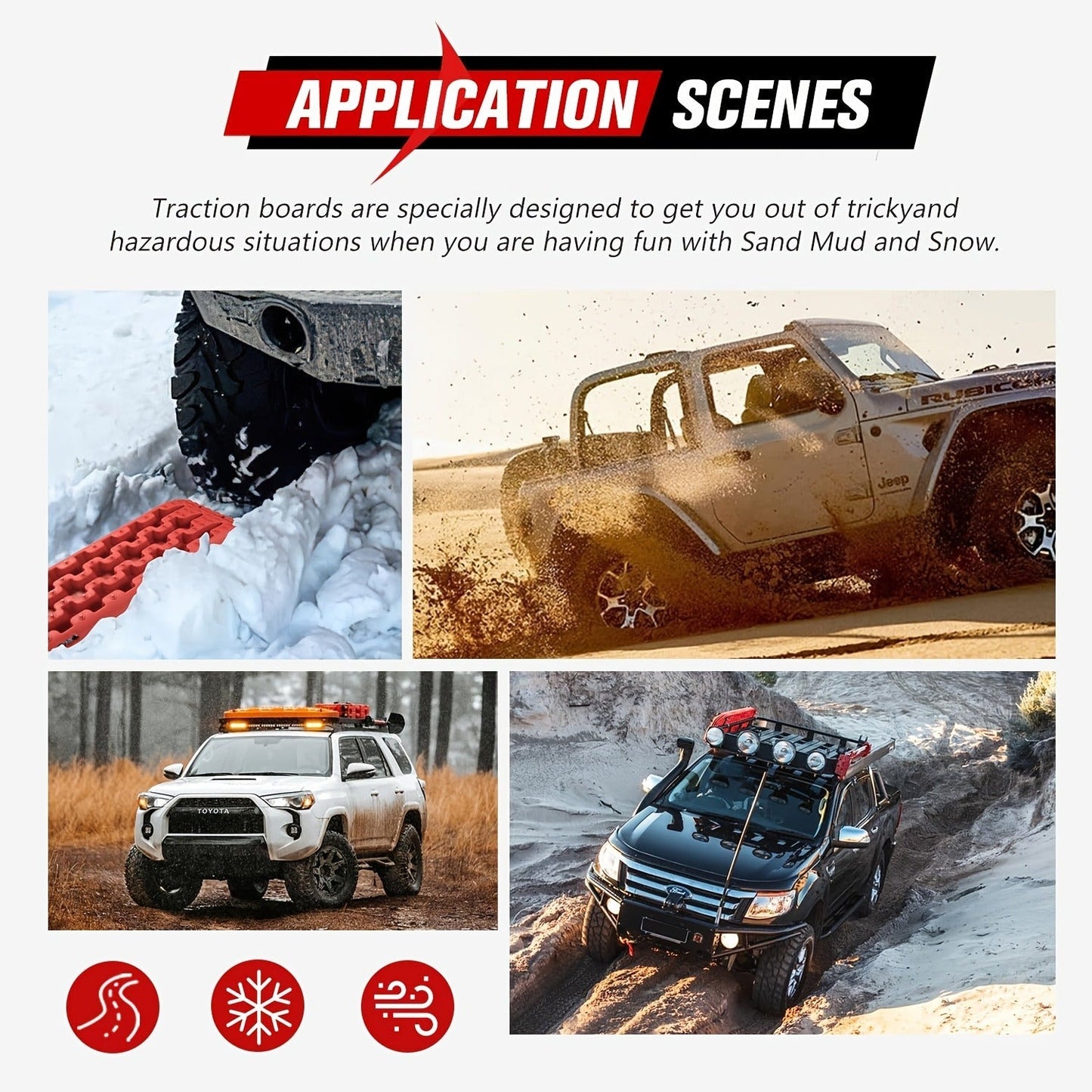 Off-Road Traction Boards Recovery Tracks 2-Pack – 10-Ton Capacity, 40”×11.8” PP Traction Mats for Sand, Mud & Snow