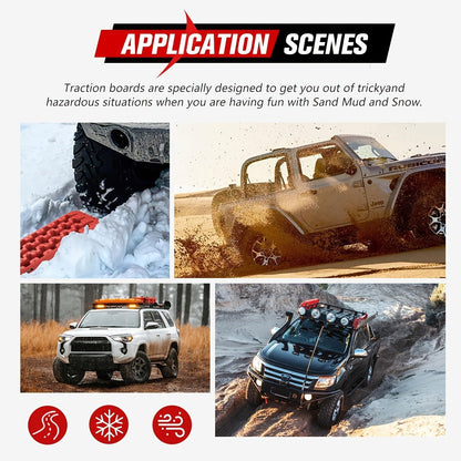 Off-Road Traction Boards Recovery Tracks 2-Pack – 10-Ton Capacity, 40”×11.8” PP Traction Mats for Sand, Mud & Snow