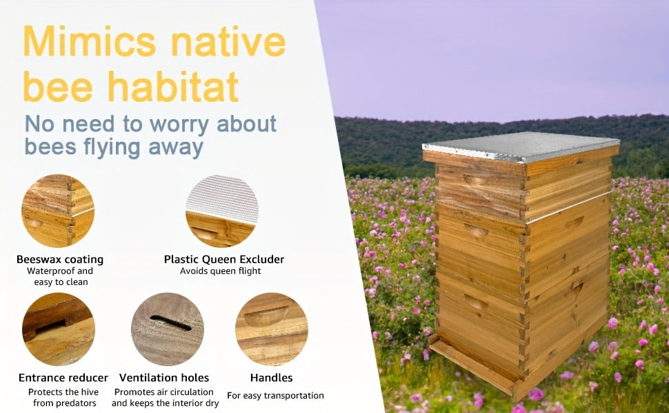 Langstroth Beehive Kit 3 Layer Beeswax Coated 2 Deep Boxes & 1 Medium Super — No Frames