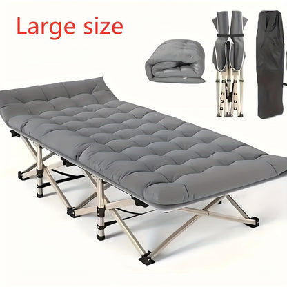 Folding Camping Cot with 74 x 30 Inch Plaid Mattress Checkout Label, Carry Bag and Side Storage Pocket