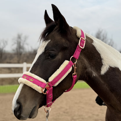 Horse Halter with Detachable Faux Fur Band & Glossy Buckle – Adjustable Head Collar for Horses, Available in 15 Colors & 3 Sizes FULL COB