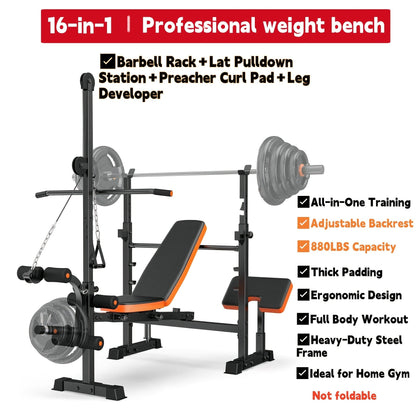14-in-1 Adjustable Weight Bench Foldable – 770lb Capacity, Multi-Function Full Body Strength Training, Space-Saving Design