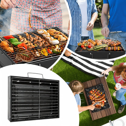 Folding Charcoal Grill with Rectangular Black Body, Layered Grate, Charcoal Mesh and Pull-Out Tray