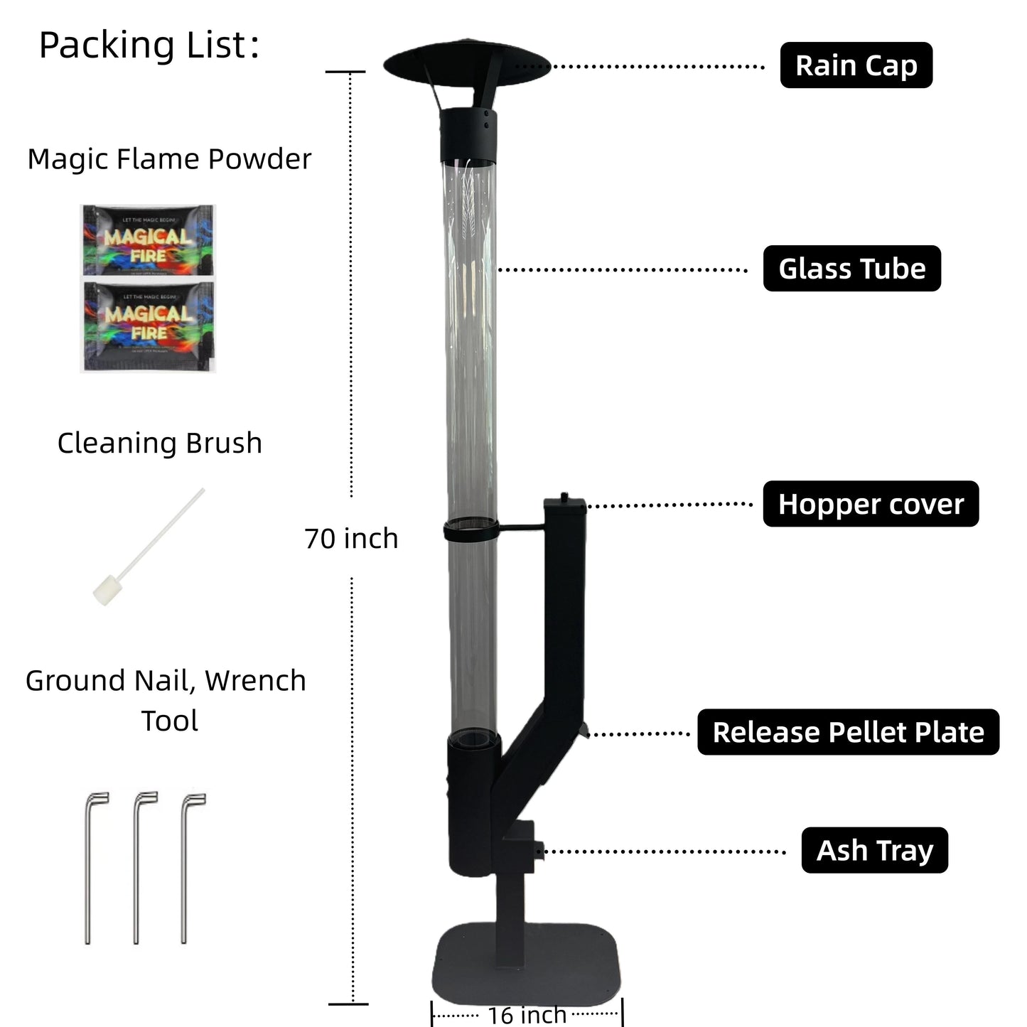 Wood Pellet Patio Heater Portable Gravity Feed Rocket Stove with Glass Tube Flame, Smokeless Non-Electric Outdoor Fire Pit for Backyard