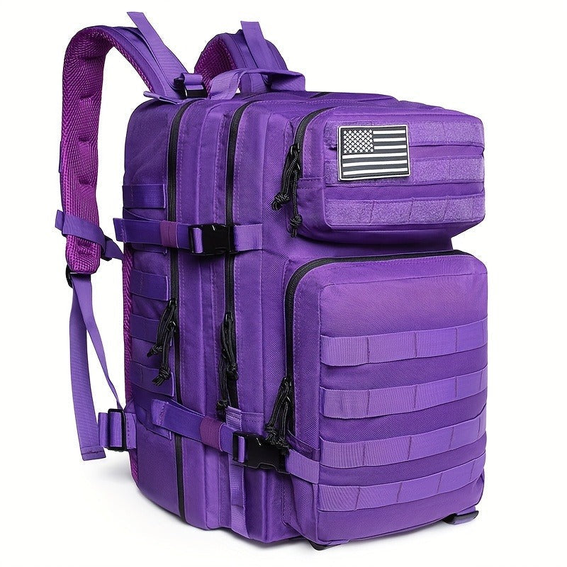 45L-Labeled Tactical Backpack with Front Utility Pockets and Black, Green, Khaki or Purple Options