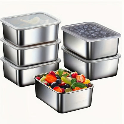 Food Storage Containers with Lids, Six-Piece Stainless Steel Square Set with Fitted Lids and Nested Storage Design