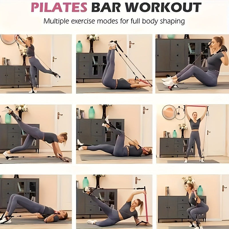 Pilates Bar Kit 14pcs with Resistance Bands & Tension Belt – Multifunctional Fitness Pedal Puller Stick for Home Yoga Stretch Training