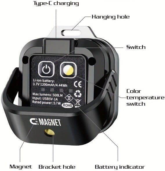Compact Square COB Work Light with Hanging Loop, Pivoting Stand and One-, Two- or Four-Piece Options