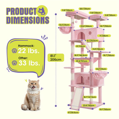 Cat Tree Tower Multi-Level for Indoor Cats – Cat Furniture with Sisal Scratching Posts, Plush Perches, Hammock, Basket & Corner Condo Cave