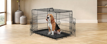Dog Crate with Divider Panel & Double Door – Folding Metal Wire Dog Cage with Leak-Proof Tray, Indoor Outdoor Travel Pet Kennel
