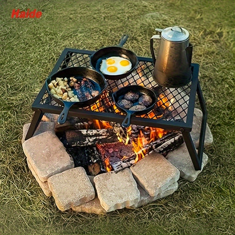 Portable Camping Bonfire Grill with Storage Bag – Heavy Duty Iron Barbecue Rack for Outdoor Picnic, RV Party & Firewood Heating