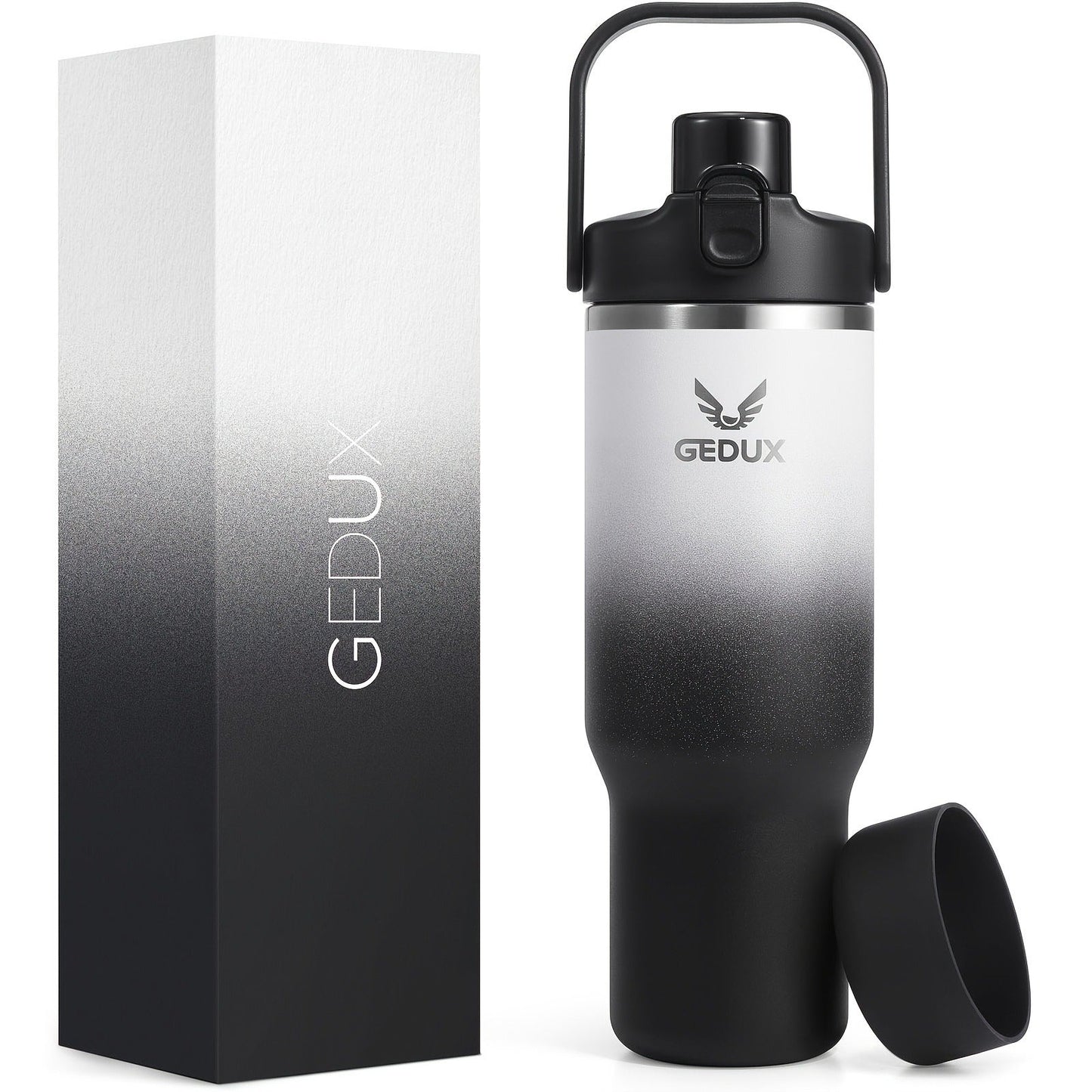 Vacuum Insulated Tumbler 32oz Stainless Steel with Handle Straw 2-in-1 Lid Chug Straw Lid Silicone Boot Matte Finish Keeps Drinks Cold Hot
