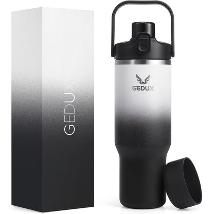 Vacuum Insulated Tumbler 32oz Stainless Steel with Handle Straw 2-in-1 Lid Chug Straw Lid Silicone Boot Matte Finish Keeps Drinks Cold Hot