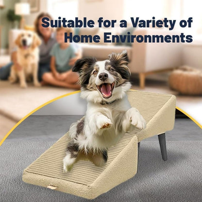 Dog Ramp 2-in-1 Foldable Ottoman Pet Stairs for Sofa Bed, Solid Wood Frame Heavy-Duty Small Dog Steps with Anti-Scratch Rounded Edges