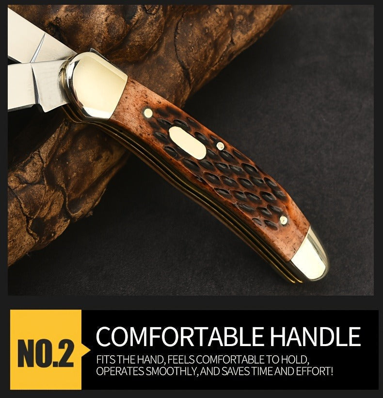 Folding Pocket Knife Handcrafted Multi-Tool with White Copper Finish, Wood Grain & Cow Bone Handle – Portable EDC Blade for Camping