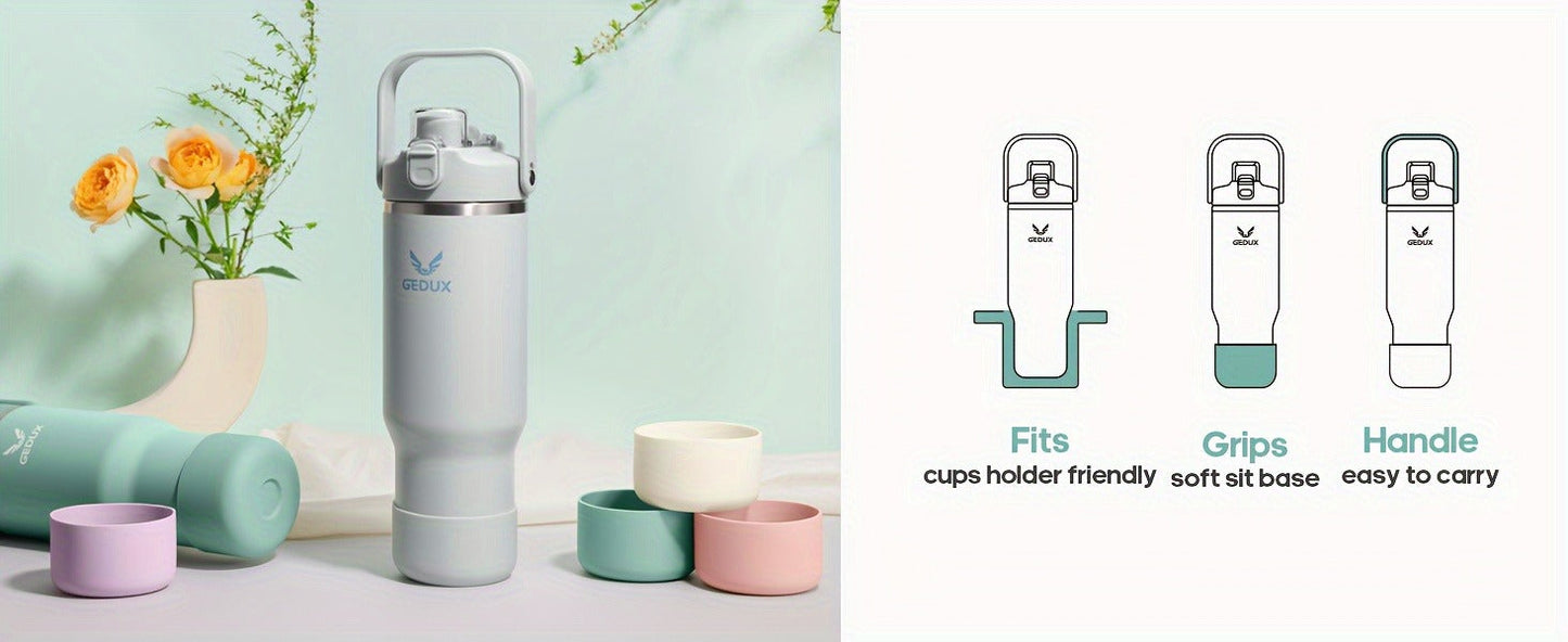 Handled Stainless Steel Tumbler with Flip Straw and Chug Lid, Silicone Boot, Pink or Black-Red Finish