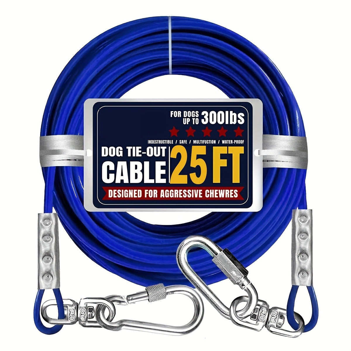 Dog Tie Out Cable for Yard Heavy Duty – Steel Wire Runner Leash with Swivel Hooks, Holds Up to 300 lbs, Anti-Tangle Dog Run Cable