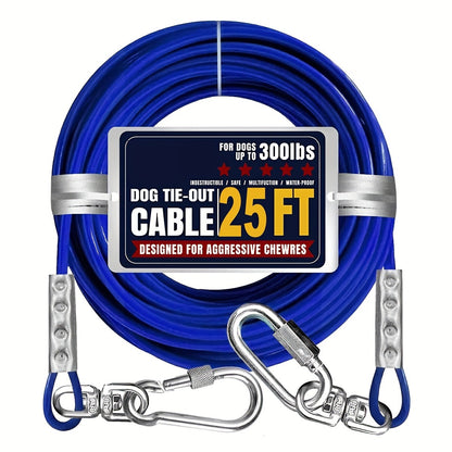 Dog Tie Out Cable for Yard Heavy Duty – Steel Wire Runner Leash with Swivel Hooks, Holds Up to 300 lbs, Anti-Tangle Dog Run Cable