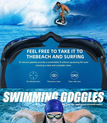 Two-Pack Mirrored Swim Goggles with Adjustable Split Straps and Black-White or Red-Blue Color Sets