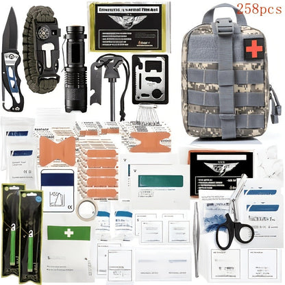 Outdoor Survival Gear Set 11/13/258-Piece – Professional Emergency Kit with Fire Starter & Compass | Multi-Tool Outdoor Equipment