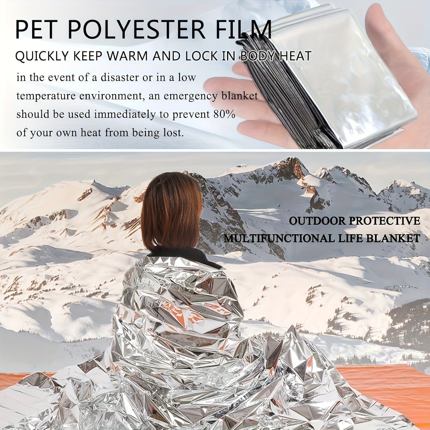 Emergency Mylar Thermal Blanket 52"x82" Reflective Foil Survival Blanket for Camping Hiking Outdoor First Aid Kit Weather Protection Ground