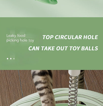 Cat Toy Spinning Food Wheel with Treat Openings, Paw-Powered Rotation and Optional Feather Attachment
