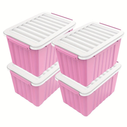 72QT or 97QT Stackable Storage Container Sets with Latching Lids in Clear, Pink/White or Gray/Yellow