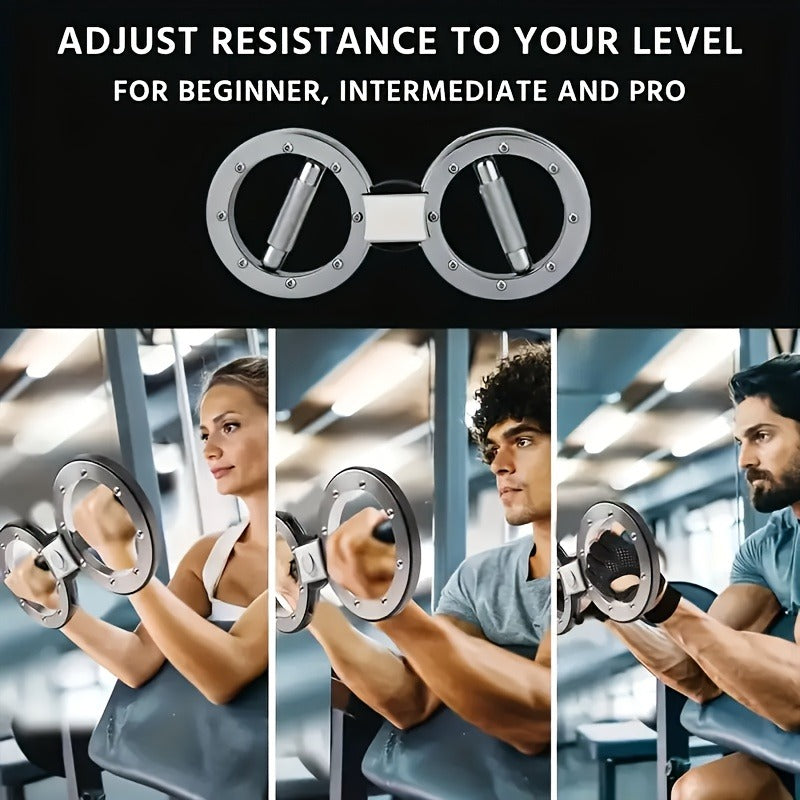 Fitness Equipment Silver Wrist and Forearm Trainer with Dual Grip Rings and 360-Degree Center Arm