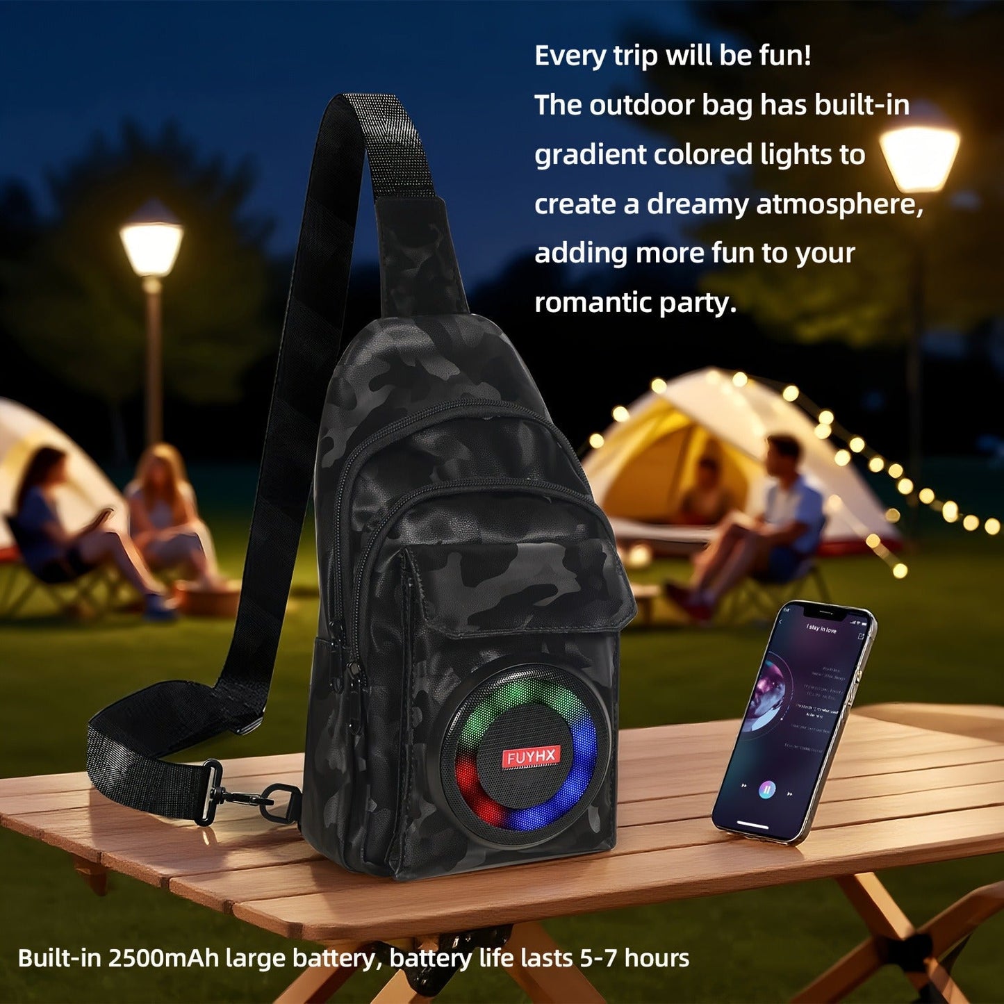 Speaker Backpack Outdoor Built-in Amplifier Sports Striped Backpack for Hiking Climbing Park Outdoor Adventures Travel Casual Daypack Matte
