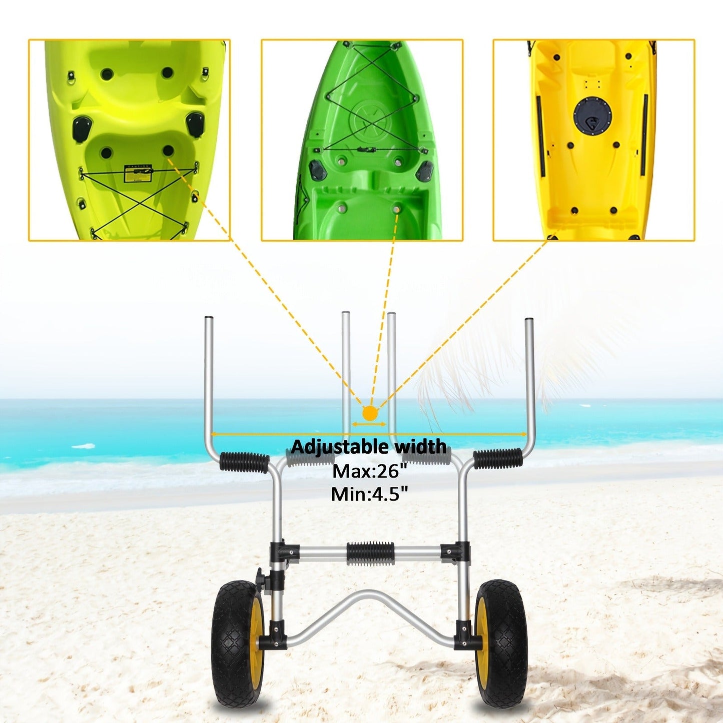 Kayak Cart Trolley Carrier Dolly, Canoe Paddle Board Boat Transport with 10-Inch Solid Wheels