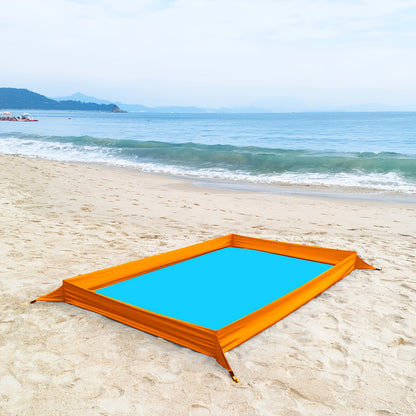 Sand-Wall Beach Mat with Four Stakes and Carry Bag, 140 x 220cm in Six Printed Styles for Outdoor Picnics