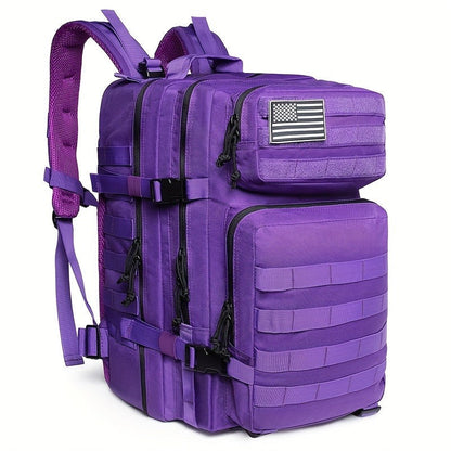 45L-Labeled Tactical Backpack with Front Utility Pockets and Black, Green, Khaki or Purple Options