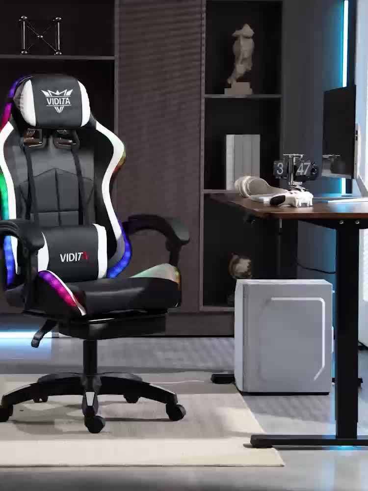 RGB Gaming Chair with LED Lights Footrest Ergonomic Gaming Chair with Massage Lumbar Support Reclining Video Game Chair for Adults Home
