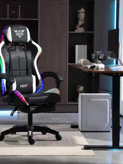 RGB Gaming Chair with LED Lights Footrest Ergonomic Gaming Chair with Massage Lumbar Support Reclining Video Game Chair for Adults Home