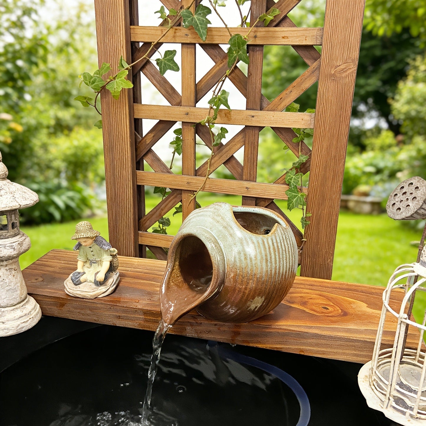 Ceramic Tabletop Fountain Mini Water Feature Ornament Retro Garden Style for Aquarium Fish Tank Indoor Outdoor Decor