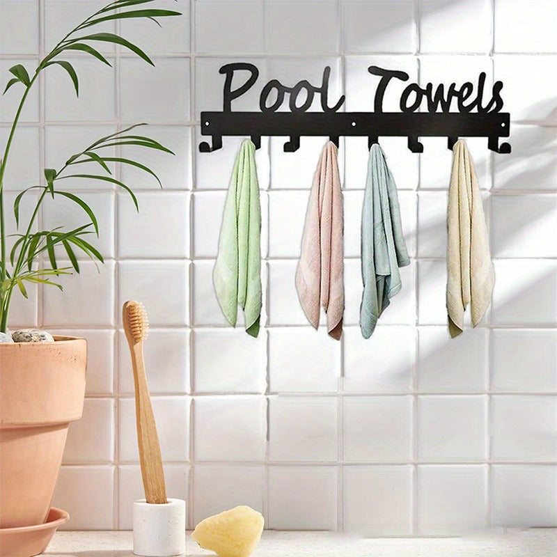 Outdoor Pool Towel Rack Wall Mounted 8 Hooks, Towel Hanger for Bathrobes Towels Clothes, Patio Backyard Spa Pool Area Decor Organizer