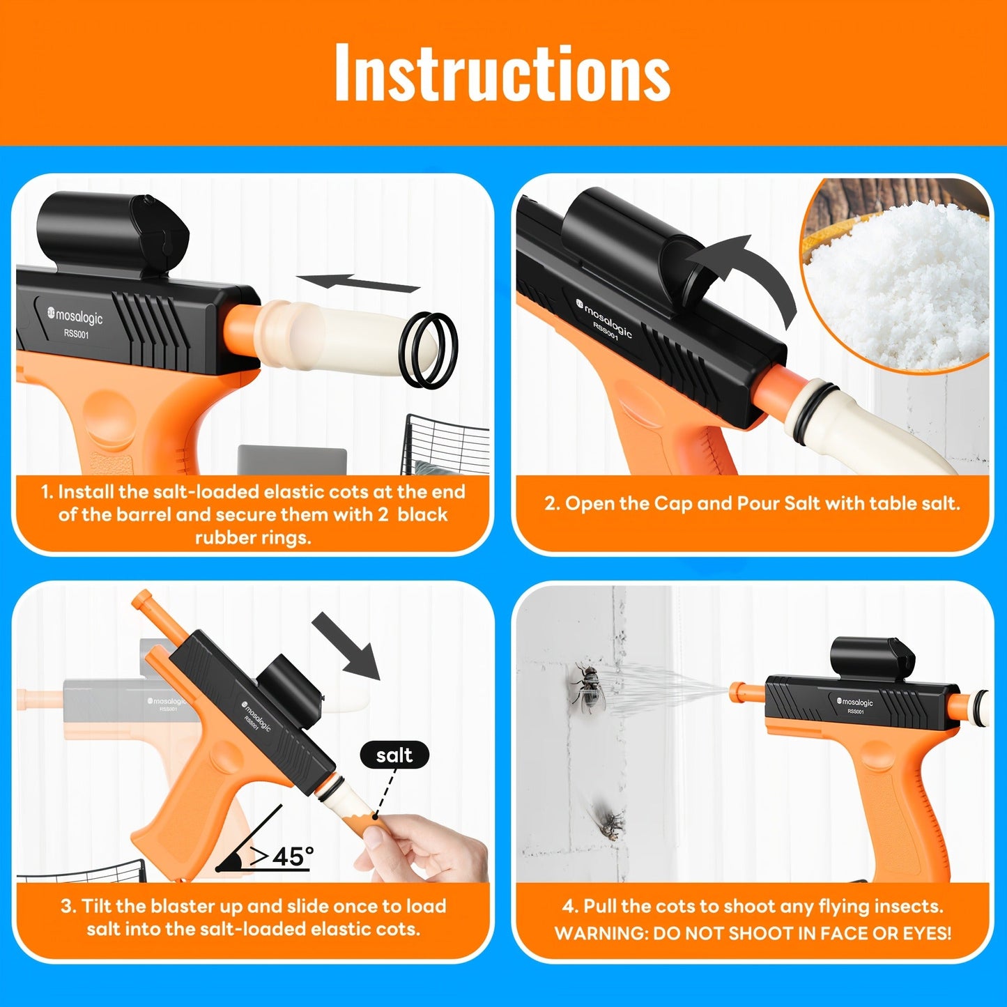 Bug Salt Gun Fly Pistol Salt Shooter Pest Control Toy No Chemicals No Batteries Indoor Outdoor Home Garden Camping Gift