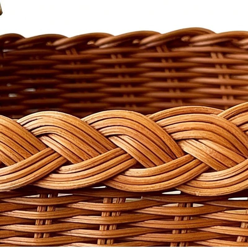 Wicker Easter Basket with Handle – Large Hand Woven Retro Basket with Ribbon for Easter Egg Hunt, Picnic, Outdoor Camping