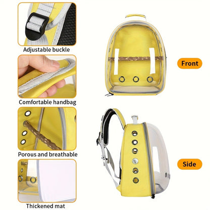 Bird Carrier Backpack Transparent Parrot Cage Backpack with Wooden Perch – Breathable Travel Shoulder Bag for Parrots