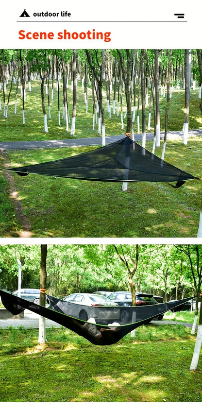 Outdoor Triangle Hammock Multi-Person – Large Aerial Tree Tent, Mesh Swing Camping Hammock for Backyard, Camping & Relaxing