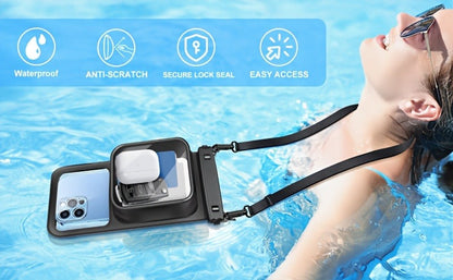 Waterproof Phone Pouch 2-Pack Double Layer Black & Cyan – PVC Dry Bag for Swimming, Rafting & Water Sports, Fits Up to 7.5"
