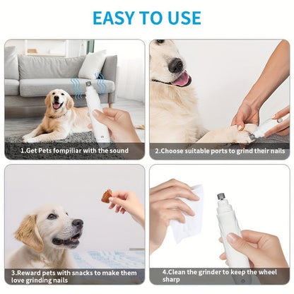 Pet Nail Grinder, DXYE WANIR Rechargeable Two-Speed Tool with Three Port Sizes and White Finish
