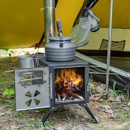 Wood Burning Camp Stove with Chimney Pipe Portable Outdoor Camping Stove for Cooking, BBQ, Boiling Water & Heating