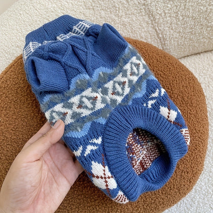 Cable Knit Dog Sweater Turtleneck – Thick Warm Winter Pet Pullover with Fair Isle Pattern, Cozy Cold Weather Knitwear