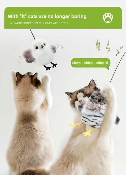 Flapping Bird Cat Toy with Realistic Chirping Sound – USB Rechargeable Interactive Plush Toy for Indoor Cats & Kittens