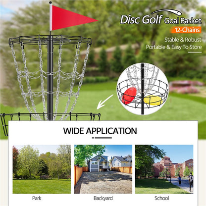 Portable Disc Golf Basket 12 Chain – Heavy Duty Metal Frame, Galvanized Chains, Easy Assembly, Indoor & Outdoor Practice Target