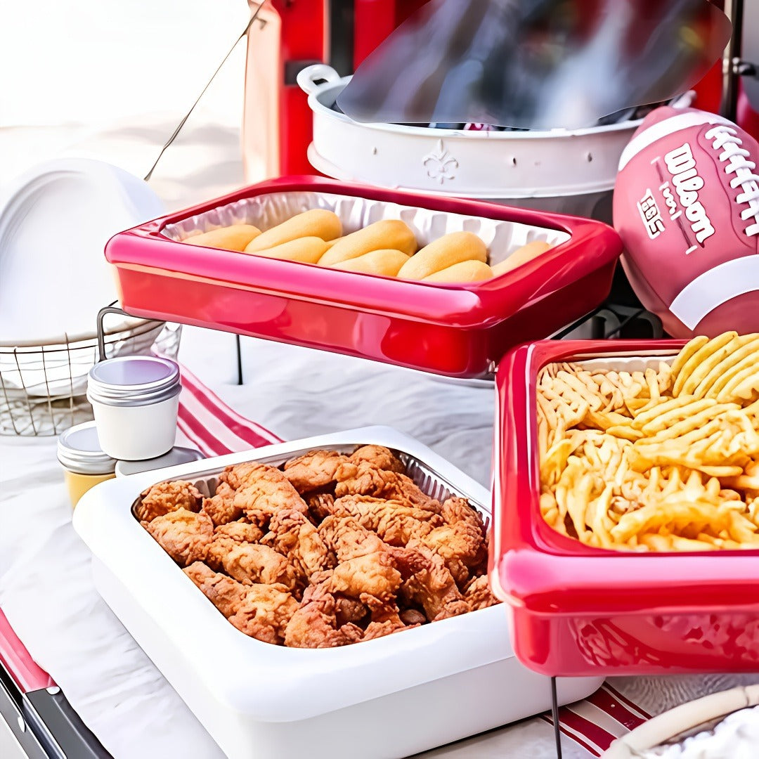 Foil Pan Carrier with Lid 2 in 1 Stackable Food Storage Set BPA Free Dishwasher Safe Portable Casserole Holder for Potluck BBQ Picnic