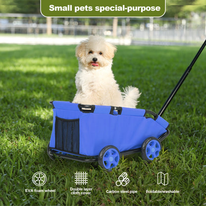 Pet Stroller Foldable 4-Wheel Dog Cat Stroller with Storage Basket – 360° Swivel Front Wheels, Rear Brake