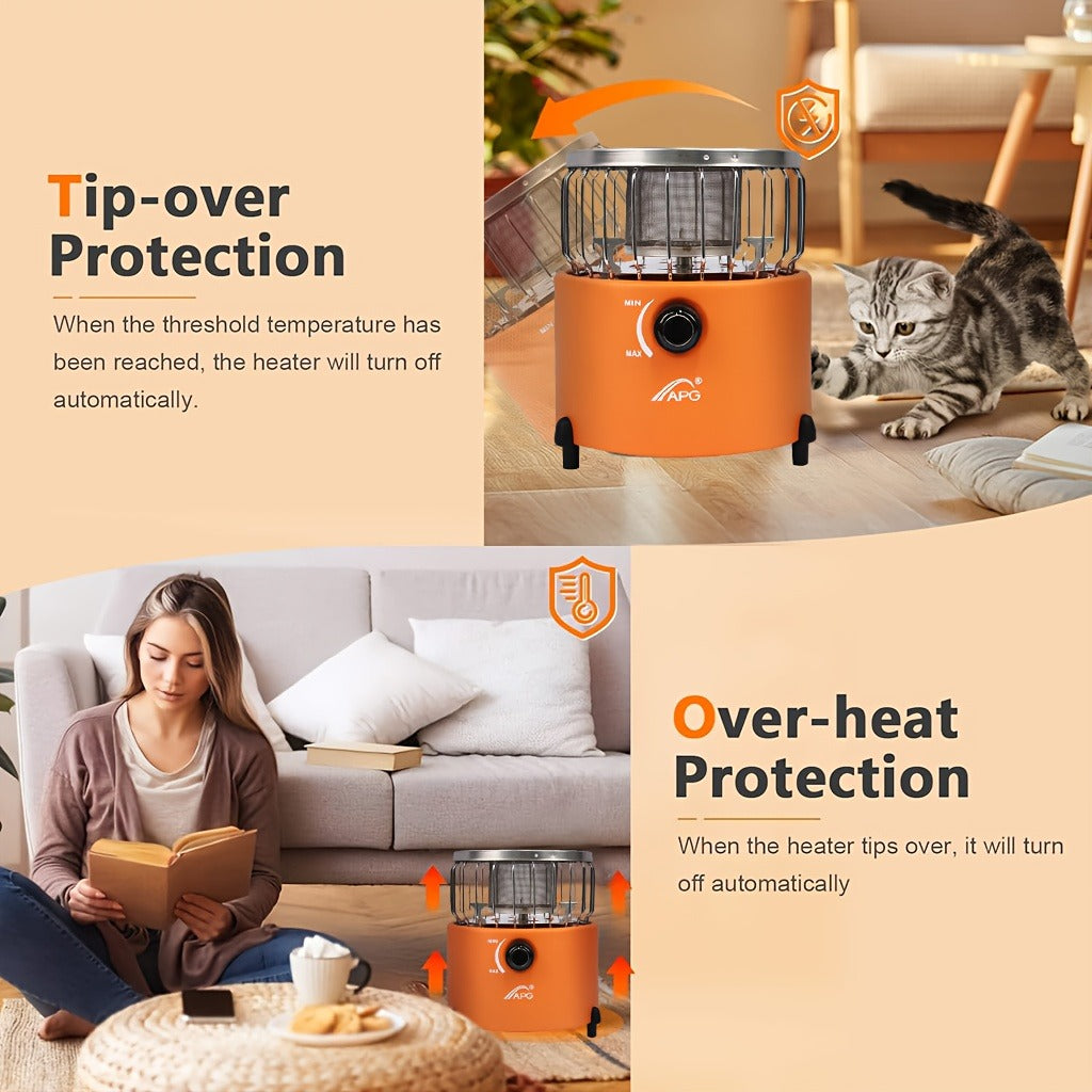 Two-in-One Outdoor Propane Radiant Heater and Cooking Stove with Hose, Converter and 7-Inch Orange Body